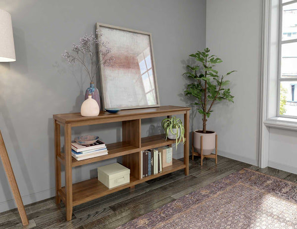HomeRoots Brown Solid Wood Double Bookcase – Elegant, Space-Saving Storage for Books & Decor in Any Room 379940