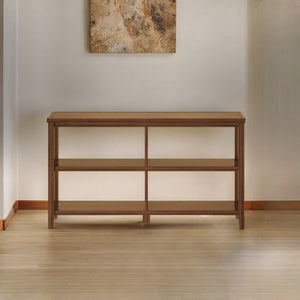 HomeRoots Brown Solid Wood Double Bookcase – Elegant, Space-Saving Storage for Books & Decor in Any Room 379940
