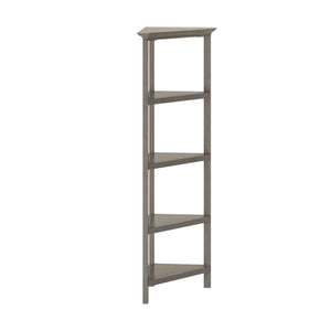 Homeroots 60" Washed Grey Solid Wood Corner Bookcase   379943