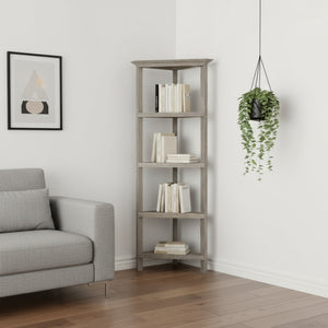 HomeRoots Gray Solid Wood Corner Bookcase – Stylish & Practical Storage Solution for Compact Spaces and Décor 379943