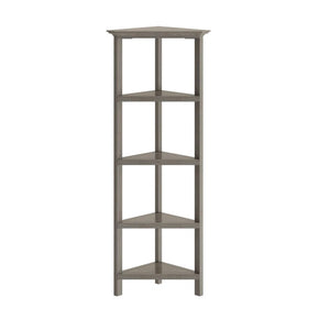 Homeroots 60" Washed Grey Solid Wood Corner Bookcase   379943