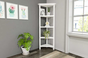 HomeRoots White Solid Wood Corner Bookcase – Stylish Space-Saving Storage Solution for Modern Homes & Offices 379944