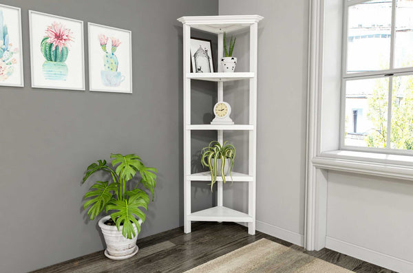 HomeRoots White Solid Wood Corner Bookcase – Stylish Space-Saving Storage Solution for Modern Homes & Offices 379944