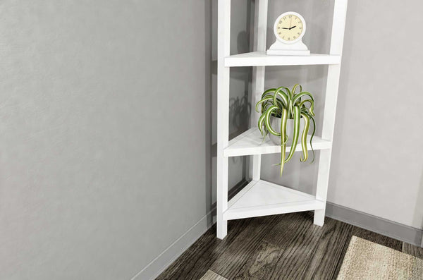 HomeRoots White Solid Wood Corner Bookcase – Stylish Space-Saving Storage Solution for Modern Homes & Offices 379944
