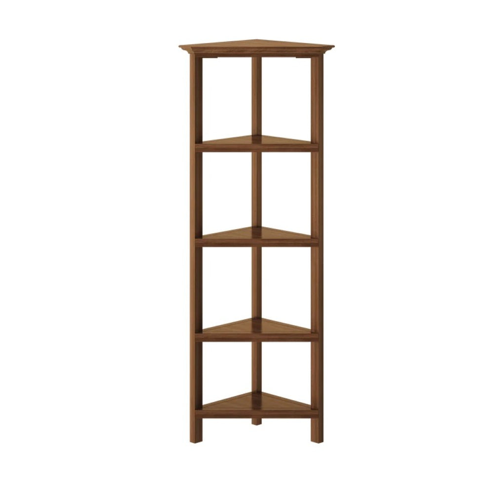 HomeRoots 60" Walnut Solid Wood Four-Tier Corner Bookcase – Elegant Storage Solution for Small Spaces & Décor 379945