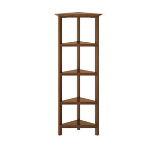 Homeroots 60" Walnut Solid Wood Four Tier Corner Bookcase   379945