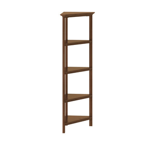 Homeroots 60" Walnut Solid Wood Four Tier Corner Bookcase   379945