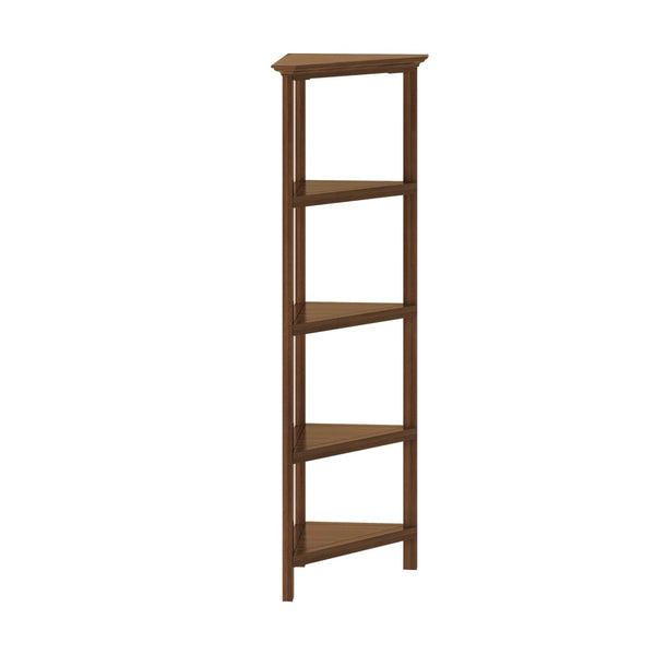 Homeroots 60" Walnut Solid Wood Four Tier Corner Bookcase   379945