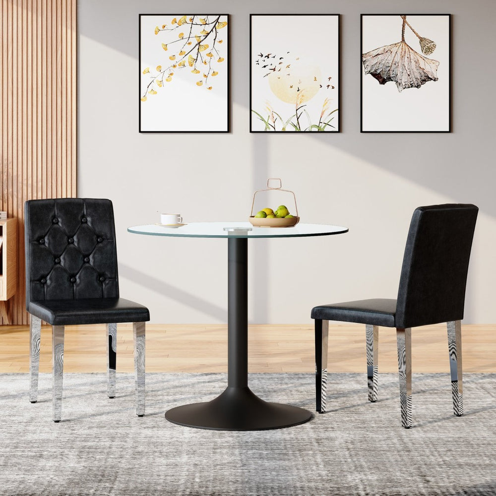 English Elm 4-piece Brown Suede Dining Chair Set with Tufted Back and Walnut Metal Legs Black+Silver W1151P361157