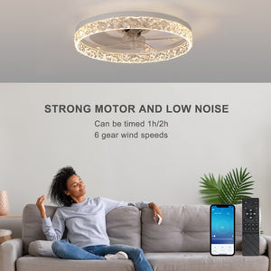 English Elm Modern Acrylic Ceiling Fan Light with Remote, Dimmable LED Chandelier, 6-Speed Quiet Motor, Flush Mount Elegance W2312P374757