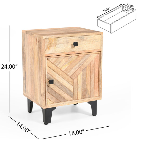 English Elm Christopher Knight Home® - Solid Solid Wood Vintage Nightstand with Hand-Carved Mango Wood, 1-Drawer Bedside Table from India N758P194731X
