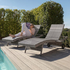English Elm K&k Outdoor Wicker Reclining Chaise Set 2 Piece with Pull Out Tray Rolling Wheels Grey N707P395515E