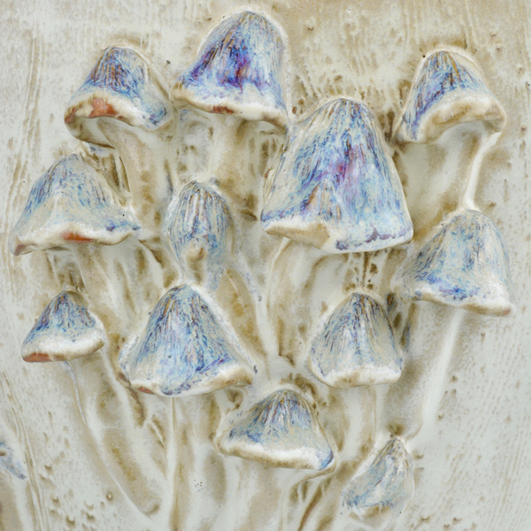 Black Forest Mushrooms Whimsical Ivory Vase with Blue Reactive Glaze - Handcrafted Ceramic Decor