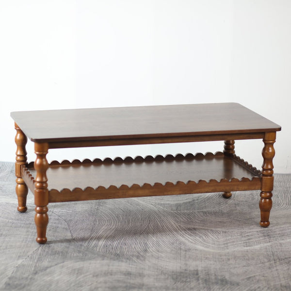English Elm Rectangle Two Tier Farmhouse Coffee Table Solid Wood Legs Wave Shelf for Living Room W2263P426698