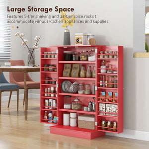 English Elm HOMCOM 41" Kitchen Pantry Storage Cabinet with 5-Tier Shelves, 12 Door Racks, Anti-Tip Straps, Sleek Design Red W2225P229098