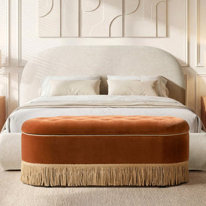 English Elm Melinda Velvet Storage Bench with Button Tufting and Bullion Fringe Bedroom Accent B2719P479032
