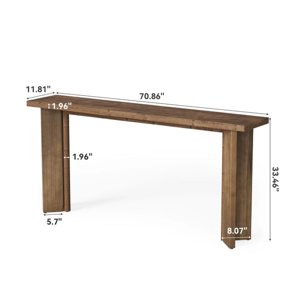 English Elm 2-tier Industrial Console Table Rustic Wood and Black Metal Frame Entryway Sofa T3971P464066
