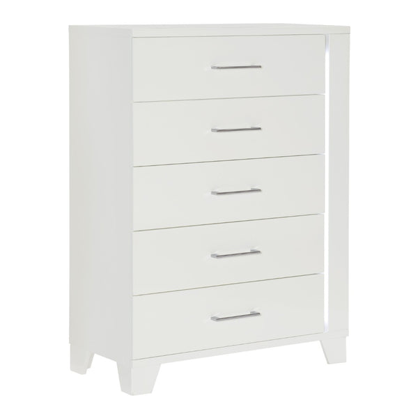 English Elm White High Gloss Lacquered 5 Drawer Chest with Led Strip Modern Bedroom Storage B011P186569