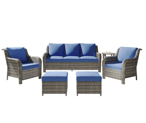 English Elm Jb Outdoor 5 Piece Pe Rattan Resort Set with Swivel Chairs and Weatherproof Cushions T5925S00007