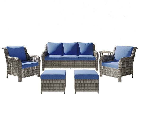 English Elm Jb Outdoor 5 Piece Pe Rattan Resort Set with Swivel Chairs and Weatherproof Cushions T5925S00007