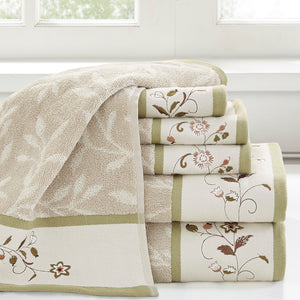 JLA Home Madison Park - Embroidered Cotton Jacquard Towel Set — 6-Piece Spa-Inspired Soft, Absorbent, OEKO-TEX Certified Luxury Green MP73-7907