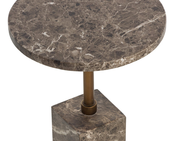Sunpan MIZANI End Table - Sculptural Concrete Design with Dark Marble Look and Antique Brass Finish Brown 112723