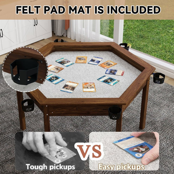 English Elm Board Game Table Hexagonal Dining Surface Removable Top Solid Pine Legs Seats Six W1120S00003