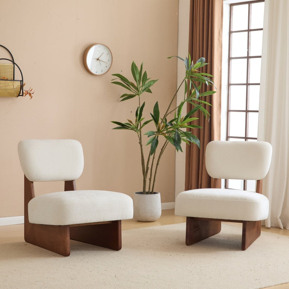 English Elm [set of 2] Beige Polyester Barrel Lounge Chairs with Black Wood Base for Living Room Beige,Walnut N767P373046W
