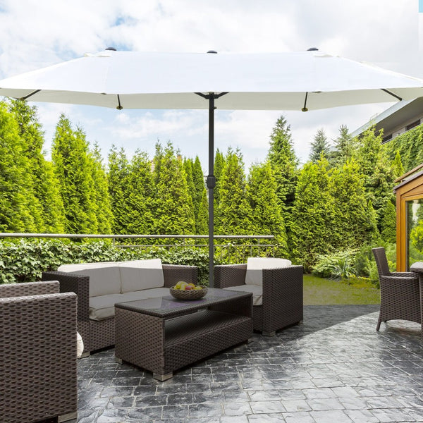 English Elm Outsunny 15' Rectangular Double-Sided Market Umbrella With Crank – Perfect Shade For Patios & Pools W2225P200510-GIGA