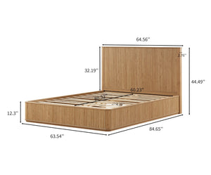 English Elm Natural Fluted Wood Platform Bed Minimalist Queen Frame with Tall Curved Headboard Oak W5219S00002