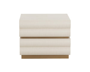 Sunpan SUBIRA Nightstand - Cream Raffia with Golden Accents, Spacious Drawers & Modern Sculptural Design 112310