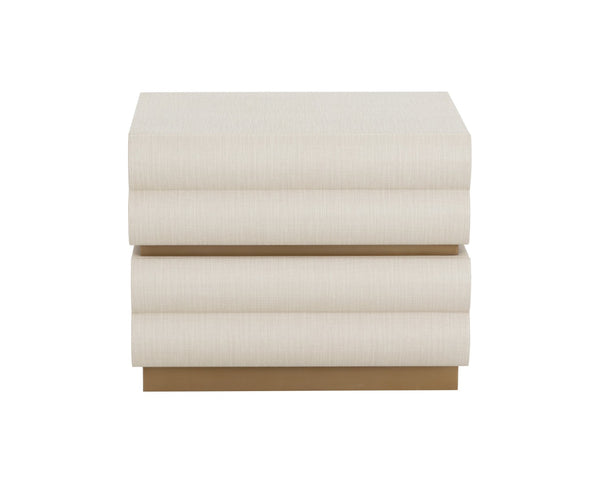 Sunpan SUBIRA Nightstand - Cream Raffia with Golden Accents, Spacious Drawers & Modern Sculptural Design 112310
