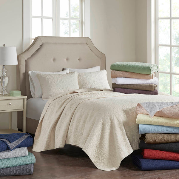 JLA Home Madison Park - 3 Reversible Quilt Set with Textured Stitching, Prewashed Cotton Fill, Antimicrobial Protection, Machine Washable Khaki MP13-155