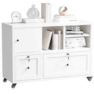 English Elm 28"h White Steel Rolling File Cabinet Locking Drawers Quiet Slides Home Office T2398P465996