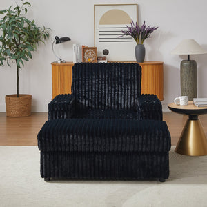 English Elm 42.5-inch corduroy single recliner with cup holder, storage ottoman, plush back pillow for lounging Black W834P375124