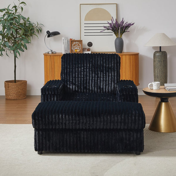 English Elm 42.5-inch corduroy single recliner with cup holder, storage ottoman, plush back pillow for lounging Black W834P375124