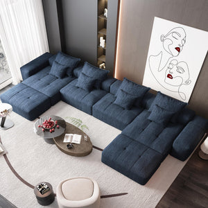 English Elm Modern Oversized Modular Sectional Sofa - Plush Chenille Comfort, 8 Pillows, No Assembly, Blue W1885S00071