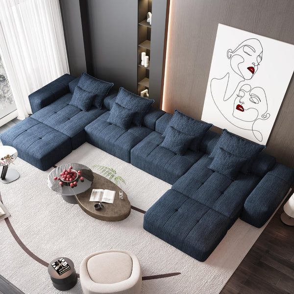 English Elm Modern Oversized Modular Sectional Sofa - Plush Chenille Comfort, 8 Pillows, No Assembly, Blue W1885S00071