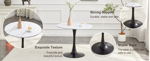 English Elm Round Faux Marble Tulip Pedestal Dining Table Mid Century Modern for Small Bistro Spaces Black White W2920P400972