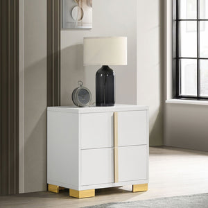 English Elm Jeremiah Art Deco 2-Drawer Nightstand in Crisp White with Gold Accents — Bold Legs, Sleek Storage B062P378336