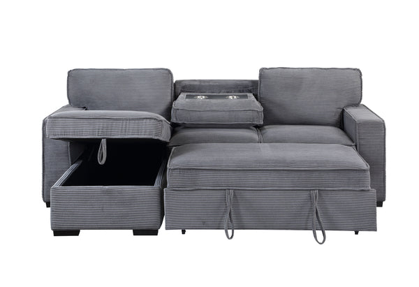 English Elm TERRITORY Light Grey Pull Out Sofa Bed with Flip-Down Cup Holders, Dark Gray Fabric, Modern Wood Frame B201S00325