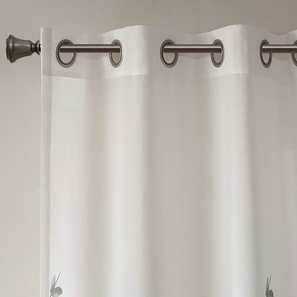 English Elm Burnout Botanical Curtain Panel Set – 2 Elegant Grey Panels With Silver Grommets For Light Filtering B035129675