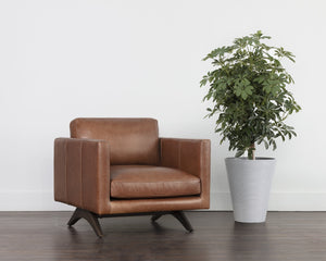 Sunpan Rogers Armchair - Retro-Inspired Comfort with Genuine Leather and Solid Oak Legs for Timeless Style Shalimar Tobacco Leather V2