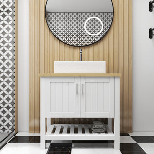 English Elm 32" Bathroom Vanity With Sink, Modern Solid Wood Cabinet For Small Spaces, Stylish Open Shelf Design W3151S00013