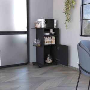 English Elm Clip Kitchen Cart Black with Microwave Top 27.96", Single-Door Cabinet & 4 Casters, Easy Assembly B20091839