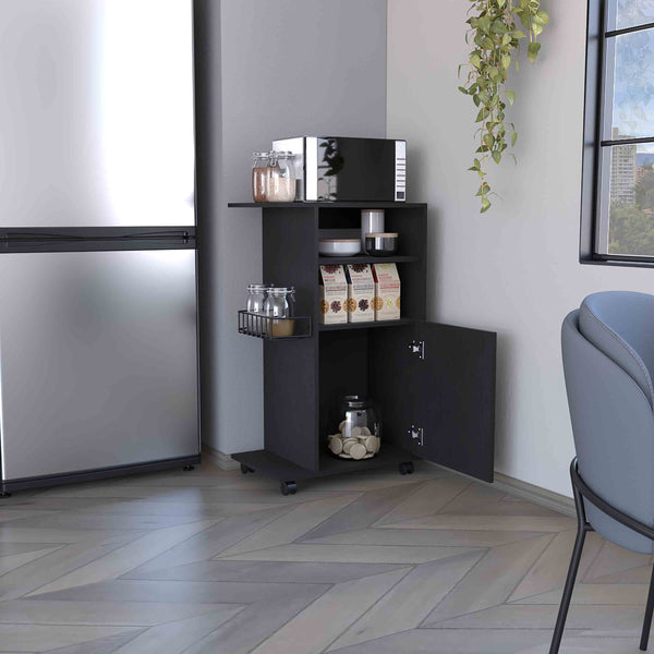 English Elm Clip Kitchen Cart Black with Microwave Top 27.96", Single-Door Cabinet & 4 Casters, Easy Assembly B20091839