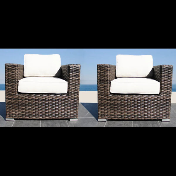 English Elm Set of 2 All-Weather Outdoor Chairs with Cushions, Fully Assembled Patio Club Chairs, Gray Wicker Durable Finish B120S00096