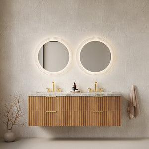 English Elm ELIO 60" Wall-Mounted Double Basin Vanity with Sintered Stone Top, Oak Veneer Drawers, Preassembled W2615P279351
