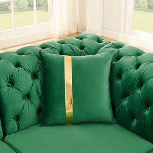 English Elm 106 Inch Velvet Tufted Chesterfield Sectional with Gold Steel Legs for Large Living Rooms Green W1191S00127