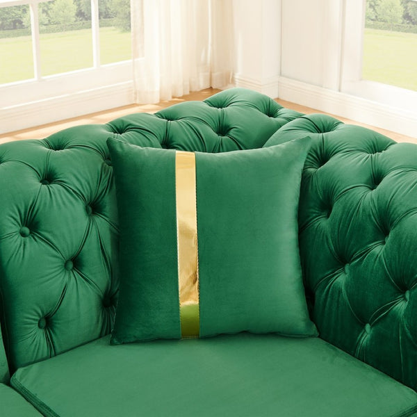 English Elm 106 Inch Velvet Tufted Chesterfield Sectional with Gold Steel Legs for Large Living Rooms Green W1191S00127